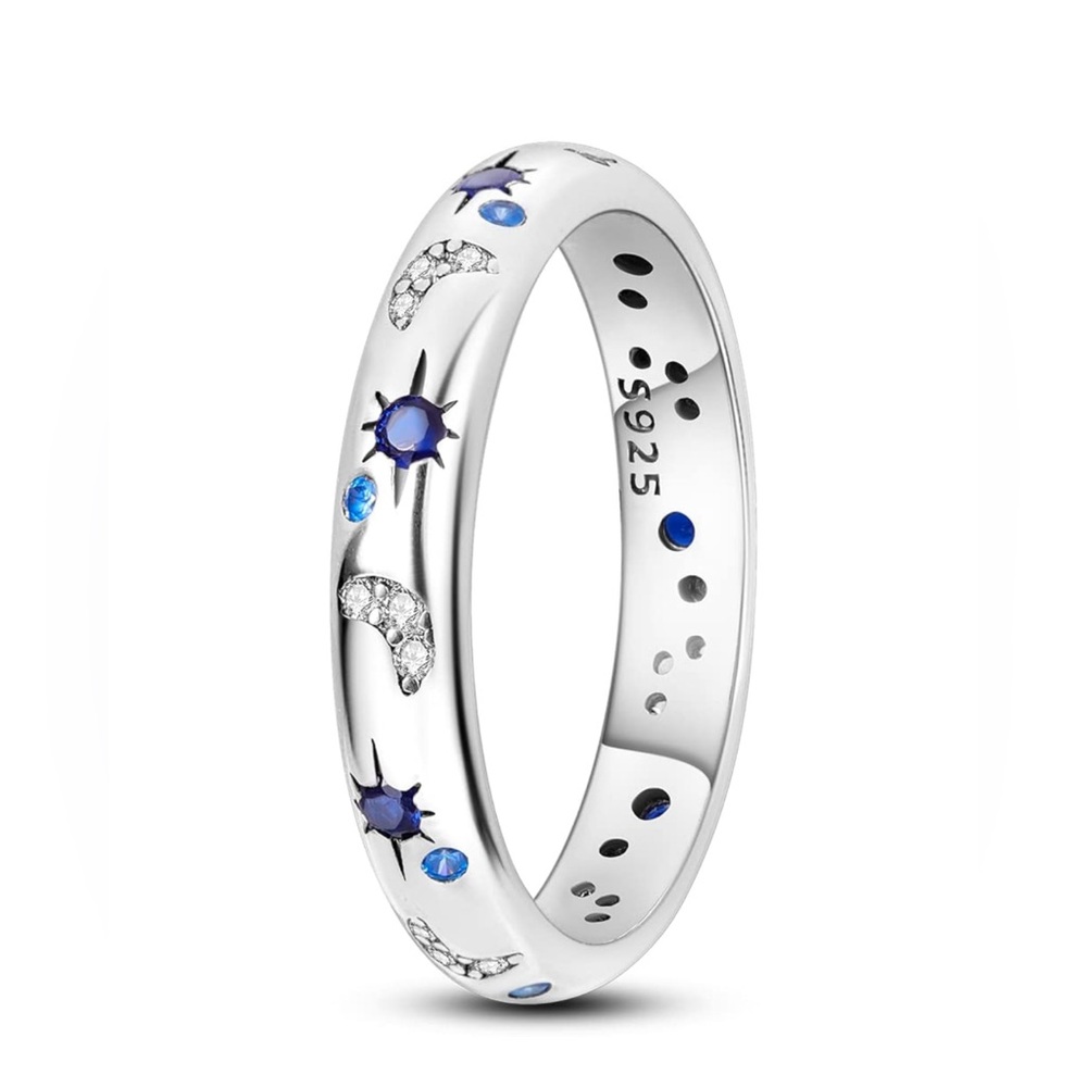 NEW 925 Sterling Silver Moon and Stars Ring